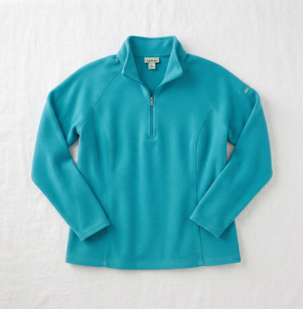 L.L.Bean Fleece Quarter Zip Pullover Womens L Blue Mock Neck Pocket Preppycore